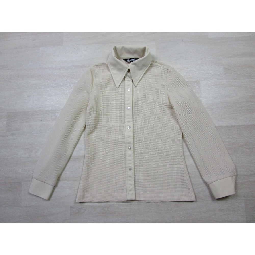 Vintage‎ 1970s Jack Winter Sheer Button-Up Long Sleeve Knit Shirt Size (M) Ivory
